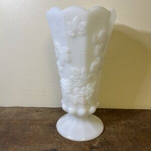 Vintage Westmoreland Milk Glass Harvest Grape 9" tall Paneled Pedestal Vase